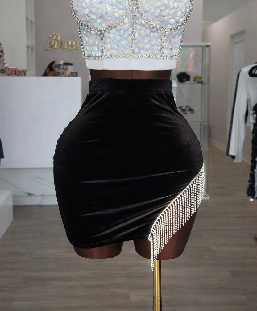 Velvet Mini Skirt With Rhinestone Detail
